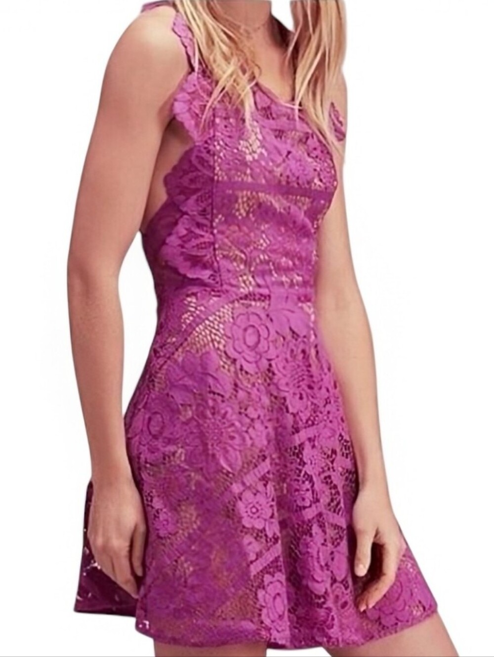 For Love And Lemons Gianna Lace Apron Mini Dress Women Small Fuchsia